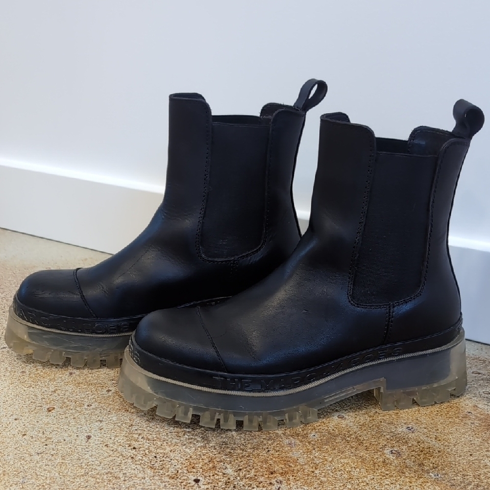 Marc Jacobs | The Stomper Black Ankle Boots Platform Chunky Clear Sole Size 9